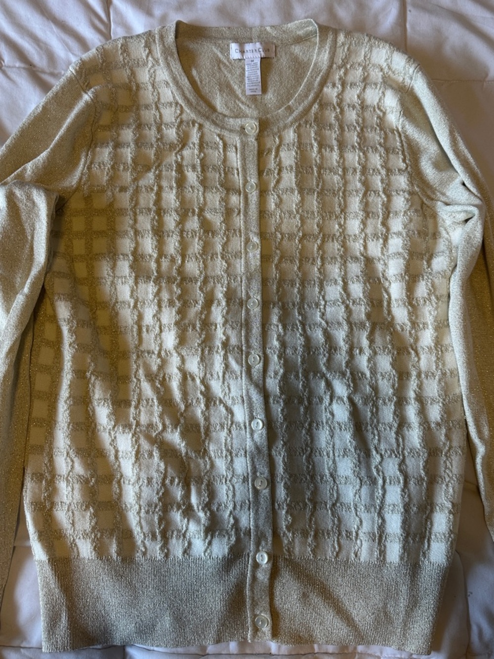 Charter Club Pale Yellow Textured Button-Front Cardigan